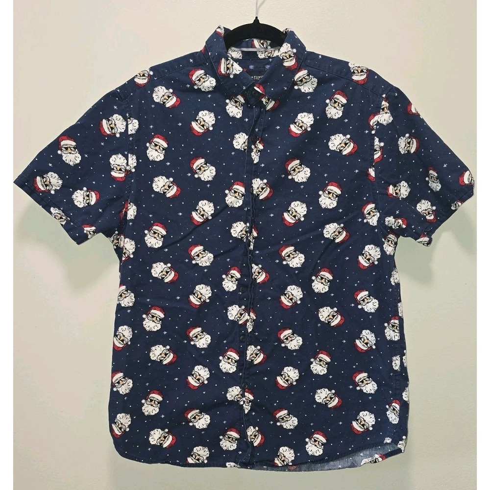Denim & Flower Christmas Santa Button-Up Shirt Men's Medium – 100%‎ Cotton